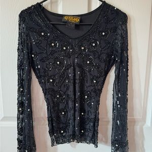 INSANE Vintage Fully Beaded Long Sleeve Blouse